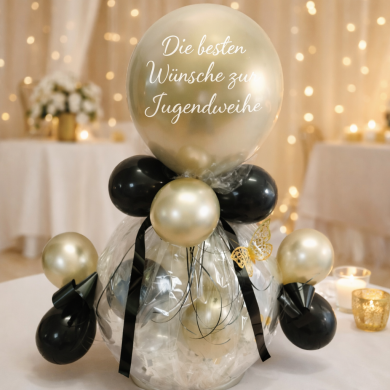 Geschenkballon zur Jugendweihe in Schwarz und Chrom Gold